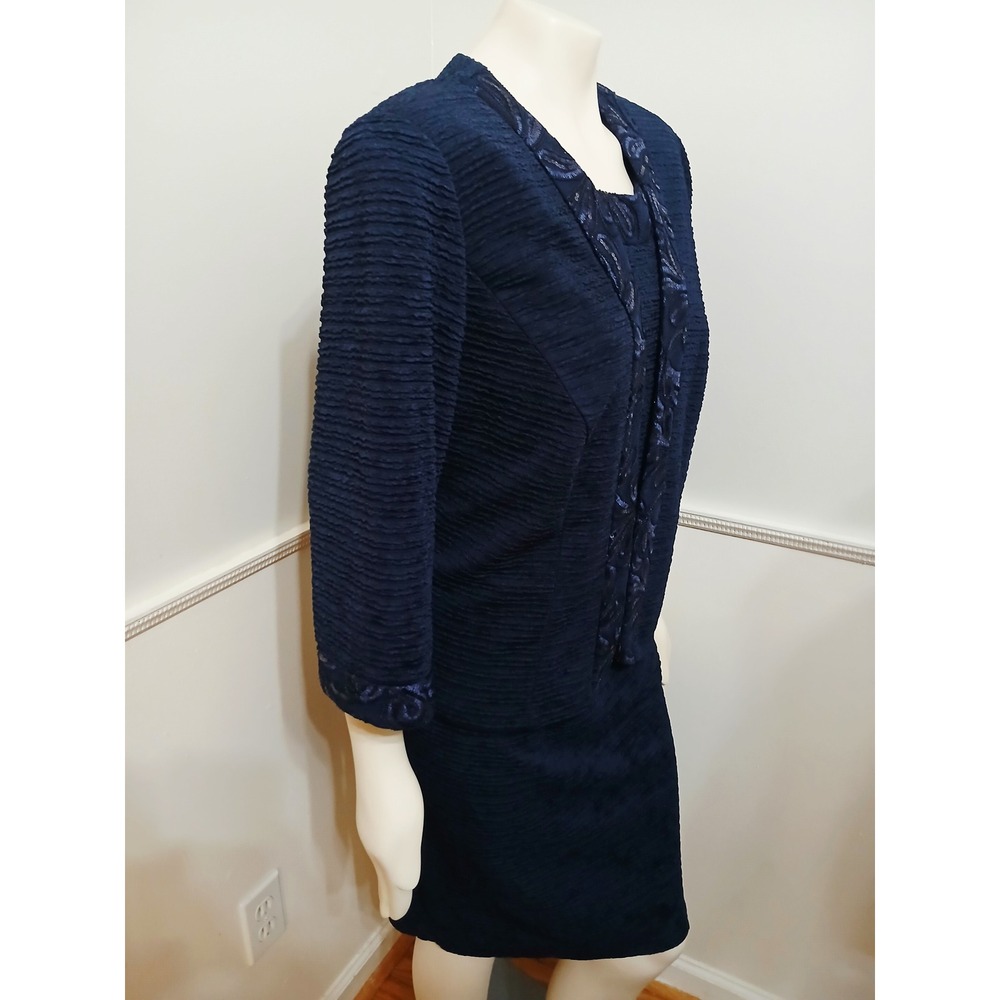 Maya Brooke Navy Blue Sequin Trim Dress and Jacket Set 22W Plus Size NEW - Picture 4 of 11